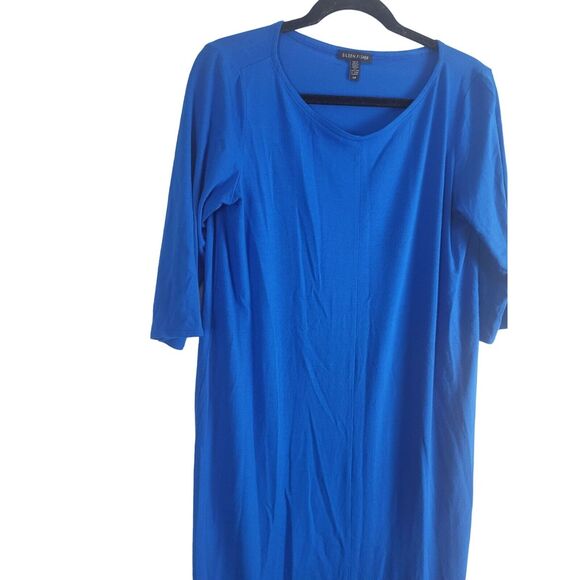 Eileen Fisher T Shirt Dress S/P Womens Blue Pullover Knee Length 3/4 Sleeve - Picture 3 of 9